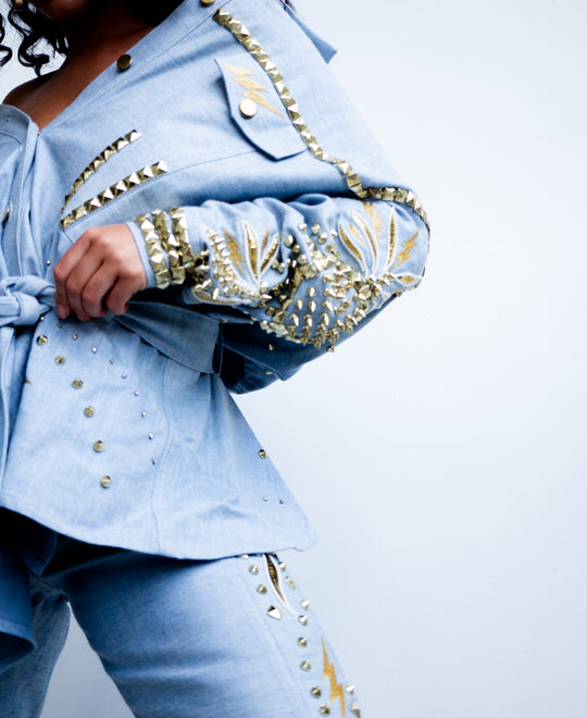 Denim Oversized Studded Jacket